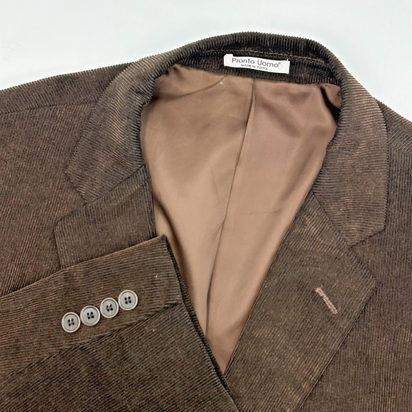 Pronto Uomo Corduroy Sport Coat Mens 46L XLT Brown 100% Cotton Blazer Jacket EUC - Picture 1 of 13